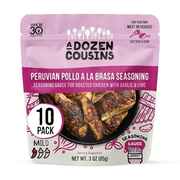 A Dozen Cousins Entrée Seasoning Sauce Marinade - Coat and Cook, for Chicken Seasoning, BBQ, Protein & More - 10 Pack - Peruvian Pollo a la Brasa Seasoning Sauce with Garlic and Lime (3 oz Each)
