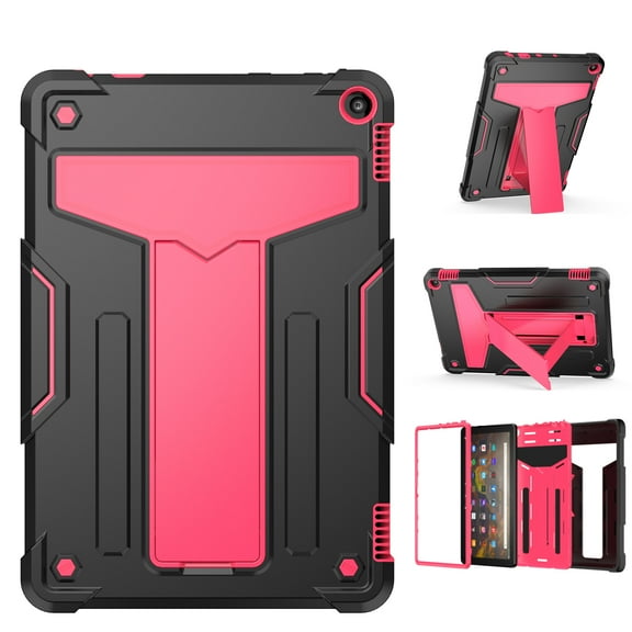 Kidsproof Case for Kindle Fire HD 10.1" 11th Gen 2021, Fire HD 10 Plus 2021 Cover for Children, Allytech Dual Layer Hybrid Protective Defender Heavy Duty Rugged 2-Angle Kickstand Case,Black Rose