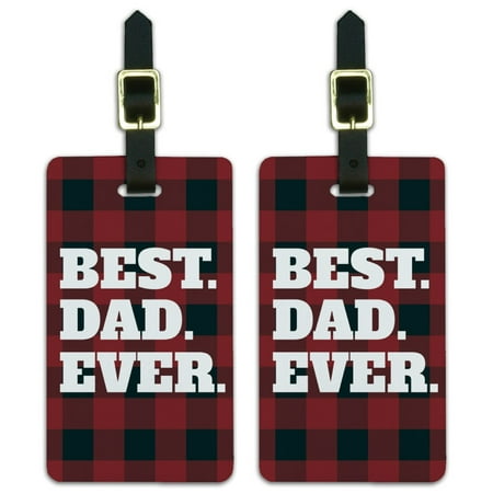 Best Dad Ever Red Black Plaid Luggage ID Tags Suitcase Carry-On Cards - Set of