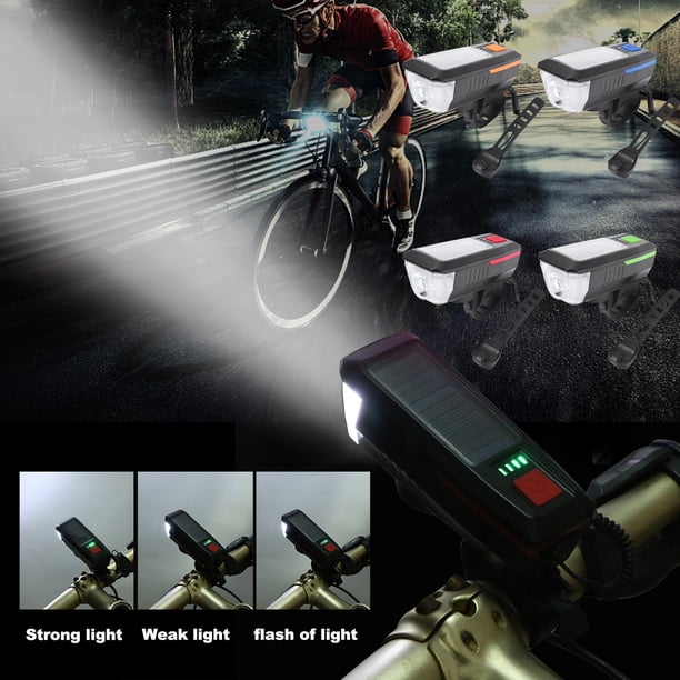 Faro solar de bicicleta USB recargable - Luz delantera de alta intensidad de aleación de aluminio con alarma, modos de linterna