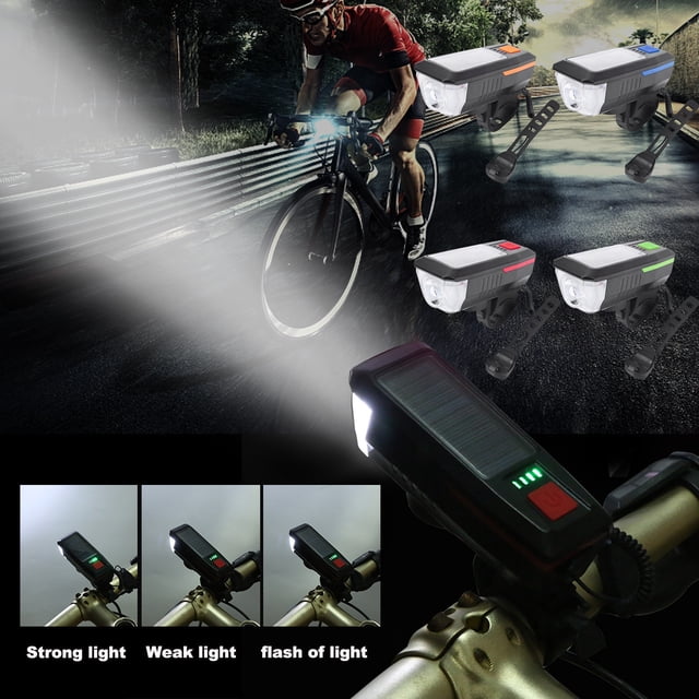 Solar-Powered Bike Light with USB Charging - High-Brightness LED Headlight & Alarm for Night Cycling Safety