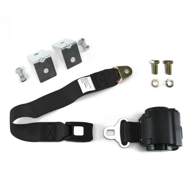 2 Point Black Retractable Standard Buckle Seat Belt with Anchor Mounting  Kit 