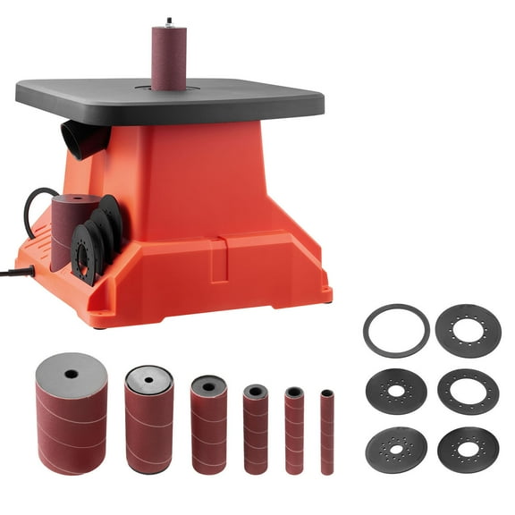 KFFKFF Oscillating Spindle Sander, 2400RPM Benchtop Tool with 6 Sanding Sleeves, Iron, Plastic, Steel Plate, 16.54 x 15.35 x 16.73 in