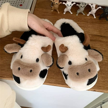 

CoCopeaunt Thick Bottom Home Furry Slippers New Autumn and Winter Warm Indoor Cow Slippers Cartoon Cute Animal Indoor Cotton Slippers
