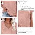 thumbnail image 4 of Top de manga corta con pétalos para mujer, camiseta informal con agujeros calados y cuello en V, camiseta informal para uso en verano, cuero, rosa, M, 4 of 5