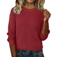 thumbnail image 2 of Women's Ribbed Knit Sweater, Textured Crewneck Pullover, Soft Thick Knit Top for Fall and Winter, Comfortable Chunky Knit Sweater for Women, Cozy Casual Ribbed Crewneck Sweater for Daily Wear Red, 2 of 9