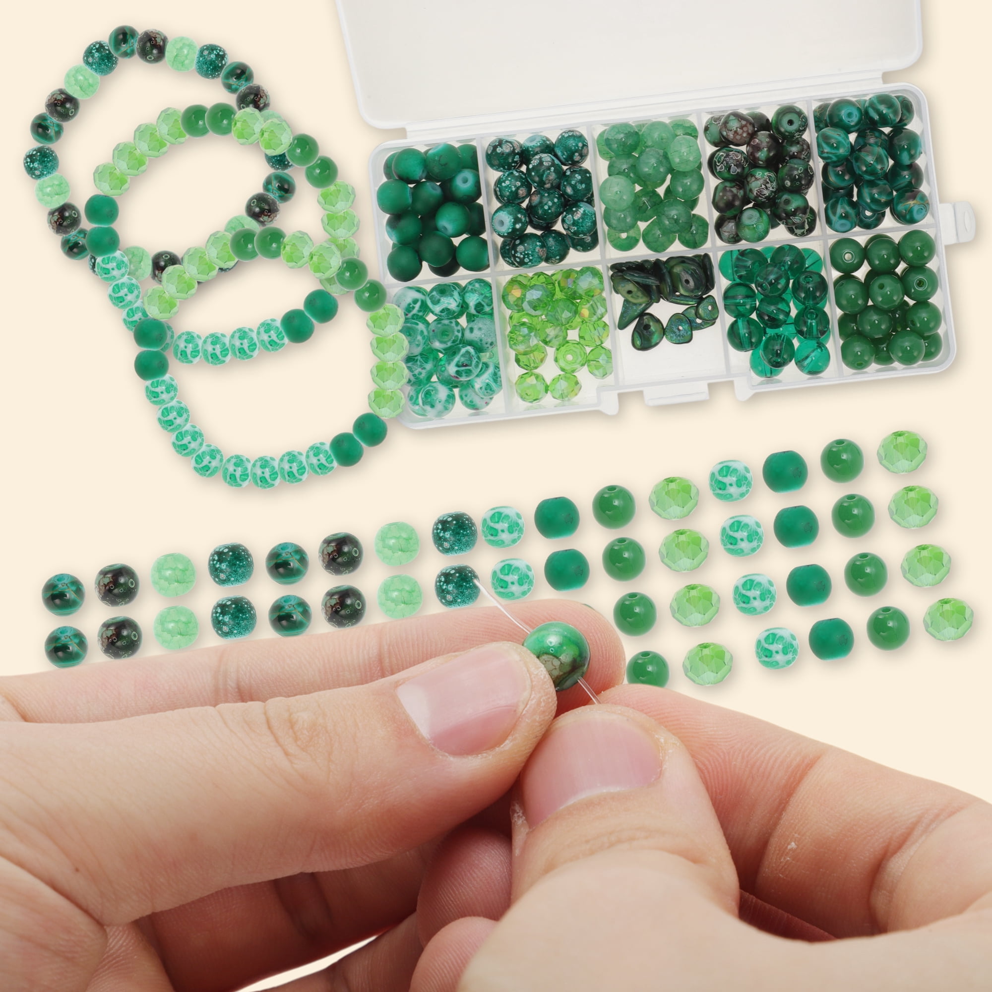 Unique Bargains 8mm Round Glass Beads for Bracelets, 200 Pcs for Jewelry Making Green