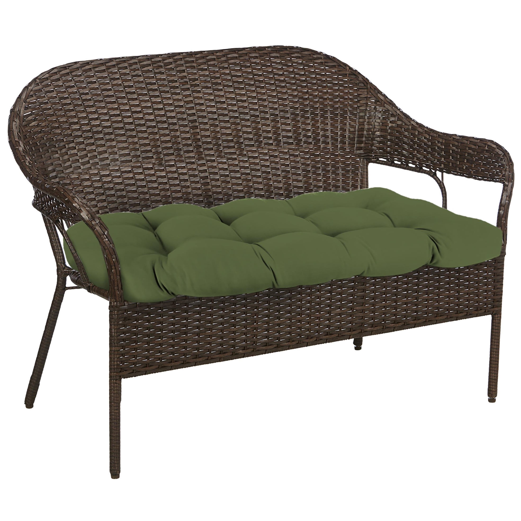 Jordan Manufacturing 44" x 18" Veranda Hunter Green Solid Rectangular Tufted Contoured Outdoor Wicker Settee Bench Cushion