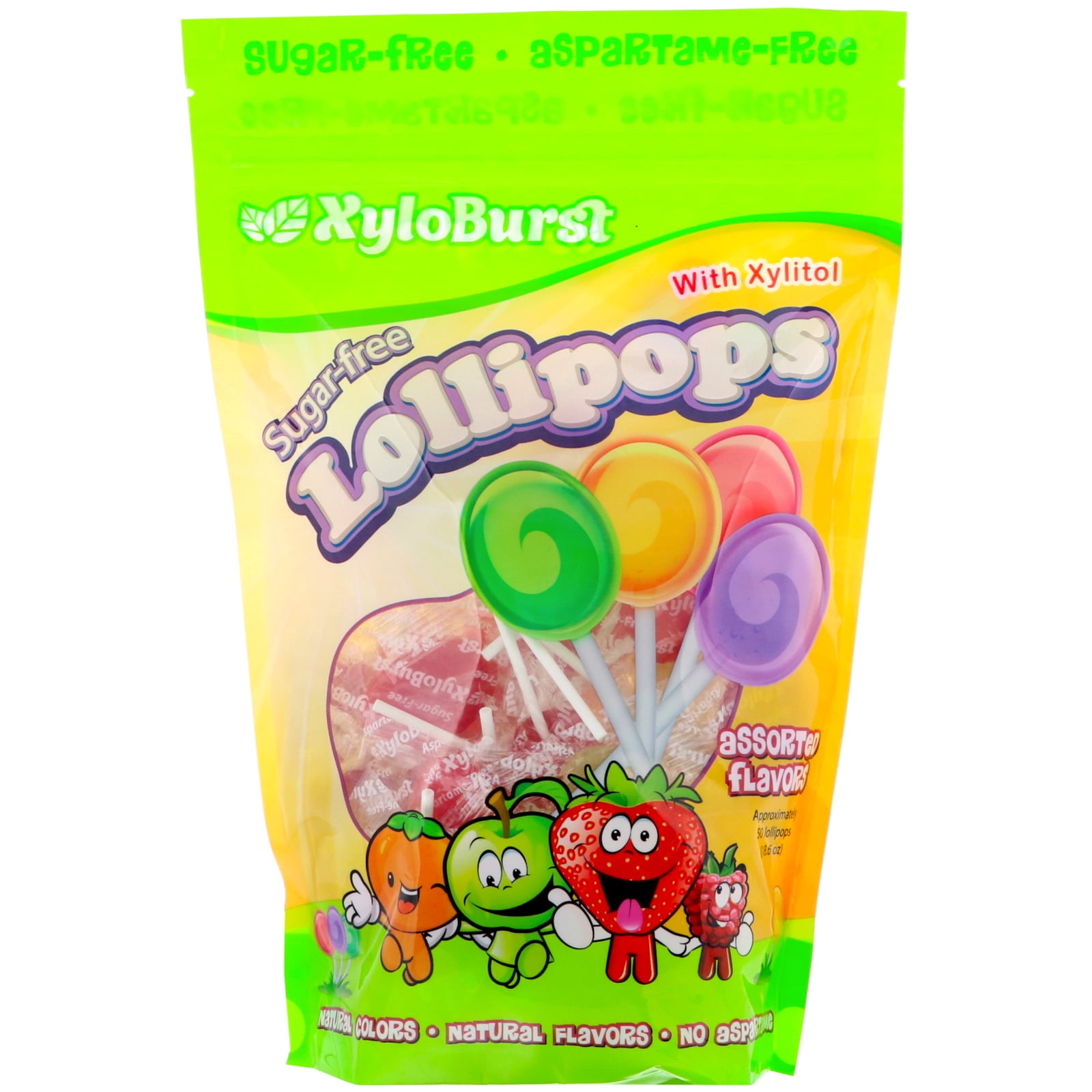 XyloBurst Lollipop Sugar Free with Xylitol, 50 count Bag, Mixed Flavors