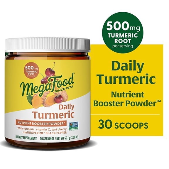 MegaFood Daily Turmeric Powder - Black Pepper, Cherry & Vitamin C - Vegan - 30 Servings