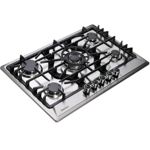 DeliKit 30 Inch Gas Cooktops NG/LPG Sealed 5 Burners Gas Stovetop Drop