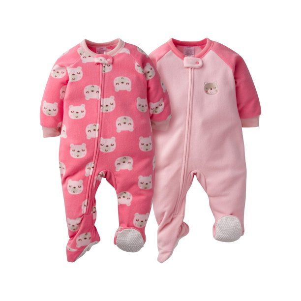 Gerber Baby Girl Microfleece Blanket Sleeper, 2pack