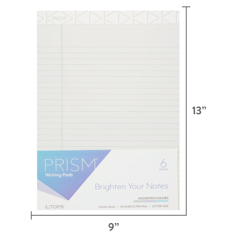 Prism + Colored Writing Pads, Wide/Legal Rule, 50 Assorted Pastel-Color 8.5 x 11.75 Sheets, 6/Pack Prism + Colored Writing Pads, Wide/Legal Rule, 50 Assorted Pastel-Color 8.5 x 11.75 Sheets, 6/Pack