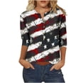 thumbnail image 1 of Camiseta Casual Suelta Del Botón Impreso Del Día de la Independencia de la Mujer de Manga Superior de 3/4 para el Hogar Y el Uso Diario, 1 of 4