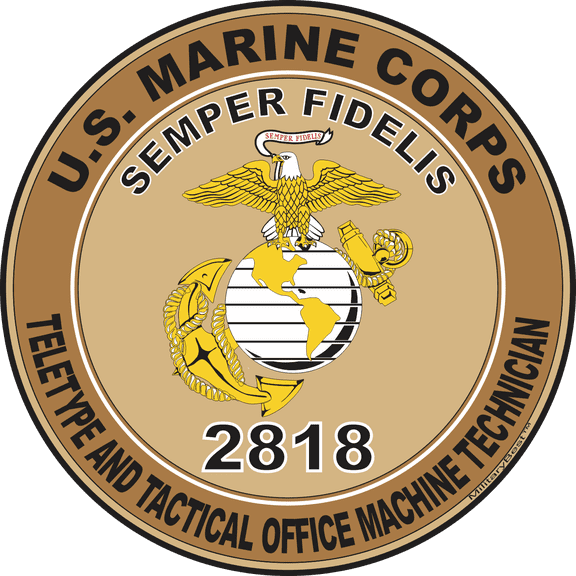 U.S.M.C. MOS 2818 Teletype and Tactical Office Machine Technician Decal 3.8" - Desert Tan