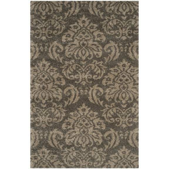 SAFAVIEH Florida Desmond Damask Shag Runner Rug, Smoke/Beige, 2'3" x 13'