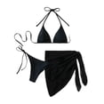 thumbnail image 2 of Three Piece Bikini Set with Triangle Halter Top Adjustable Tie Side Bottom and Matching Wrap Skirt for Women Swimwear Beachwear Black L, 2 of 5