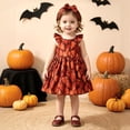 thumbnail image 2 of AWZXDE Girls Casual Play Rompers Ruffle Sleeveless Dress Matching Bow Headband Fall Maple Leaf Print Back Button Holiday Outfit Orange - 2-3 Years, 2 of 5