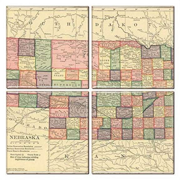 Nebraska Coaster of Vintage Map (Set of 4)