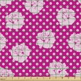 thumbnail image 2 of Ambesonne Floral Fabric by the Yard Upholstery, Rhythmic Polka Dots Roses, 1 Yard, Magenta Pale Pink, 2 of 5