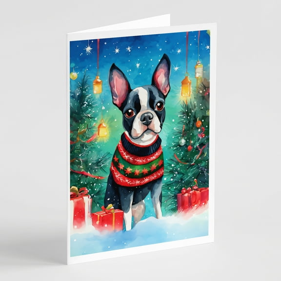 Boston Terrier Christmas Greeting Cards Pack of 8 7 in x 5 in