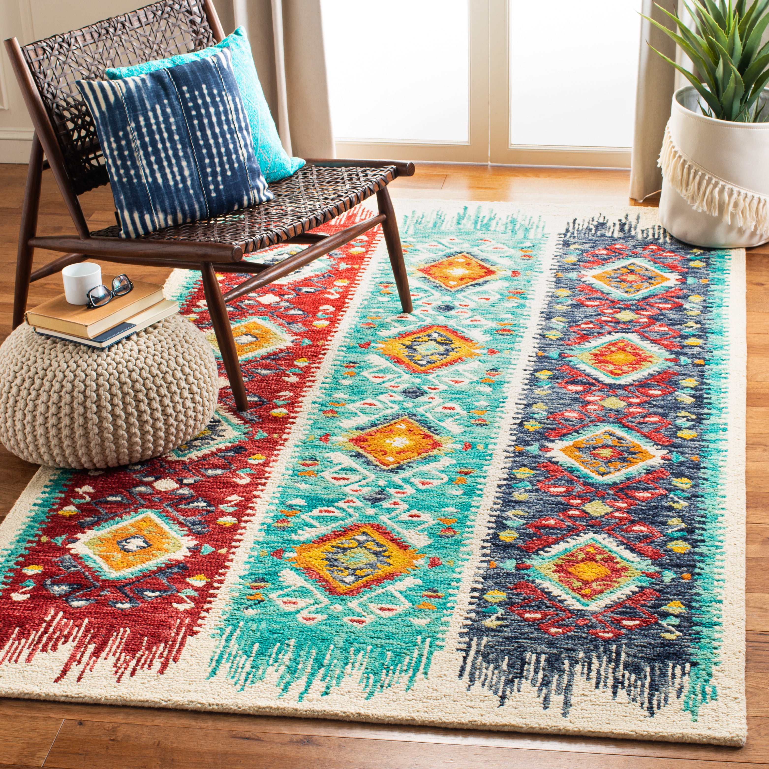 SAFAVIEH Aspen Cynthia Tribal Area Rug, Blue/Rust, 5' x 8'