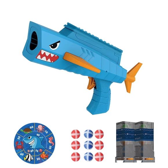 Ensemble de Tir à Thème Requin B avec Balles en Flanelle et Pince à Cartouche Jeu de Cible Amusant pour Enfants Comprend 9 Balles 2 Pinces et Cible de Requin Portée de 5 à 8 Mètres