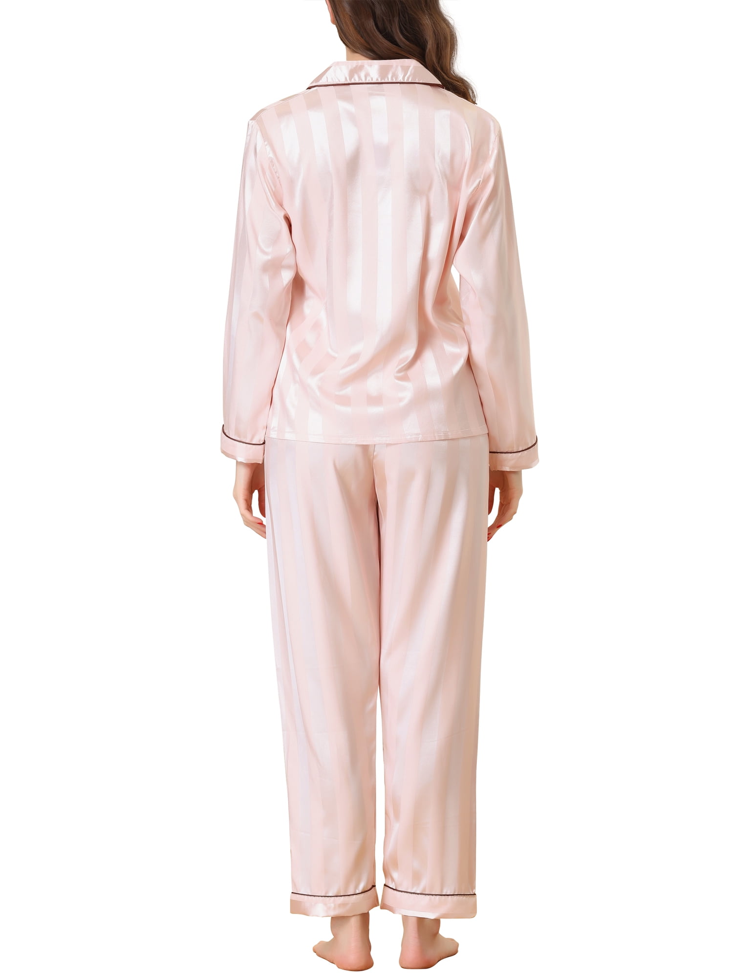 Unique Bargains Womens Nightwear with Pants Lounge Satin Button Down Pajama Sleepwear Sets