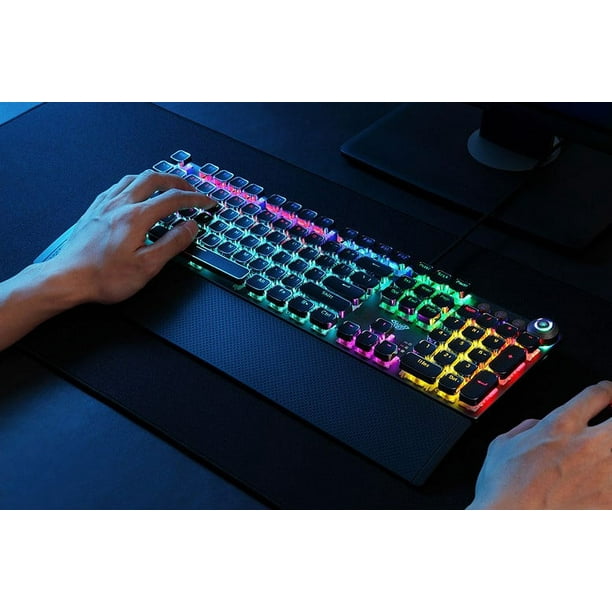 Mechanical Gaming Keyboard, LED Rainbow Gaming Backlight, Green Axis  Keyboard, with Detachable Hand Rest