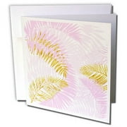 3dRose Aloha Gold Pink Palm Foliage Jungle Tropical Hawaii Pattern - Greeting Card, 6 by 6-inch