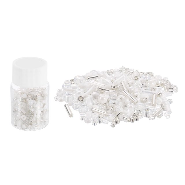 1200 Perles de Rocaille en Verre Mélangées 1-4mm Mini Perles Intercalaires en Verre, Argent Blanc