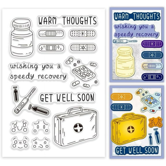 Medicine Style Clear Stamps Rubber Stamps Sheet Silicone Stamp Transparent Stamps for Card Making Photo Album Decoration and DIY Scrapbooking 6.2x4.3inch