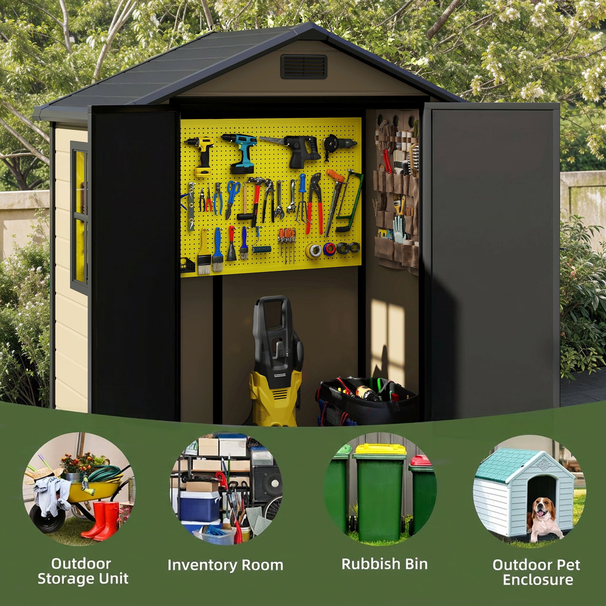 Uforic 6x4 FT Resin Storage Shed, Reinforced Floor, Lockable Door, Window & Vents, Waterproof for Garden Backyard Patio Lawn