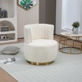 thumbnail image 2 of Swivel Accent Chair, Swivel Cuddle Barrel Chair with Metal Base, Upholstered Round Sofa Chair with Deep Seat, Swivel Fluffy Teddy Fabric Armchair for Living Room, Bedroom, Office, White Teddy, 2 of 9