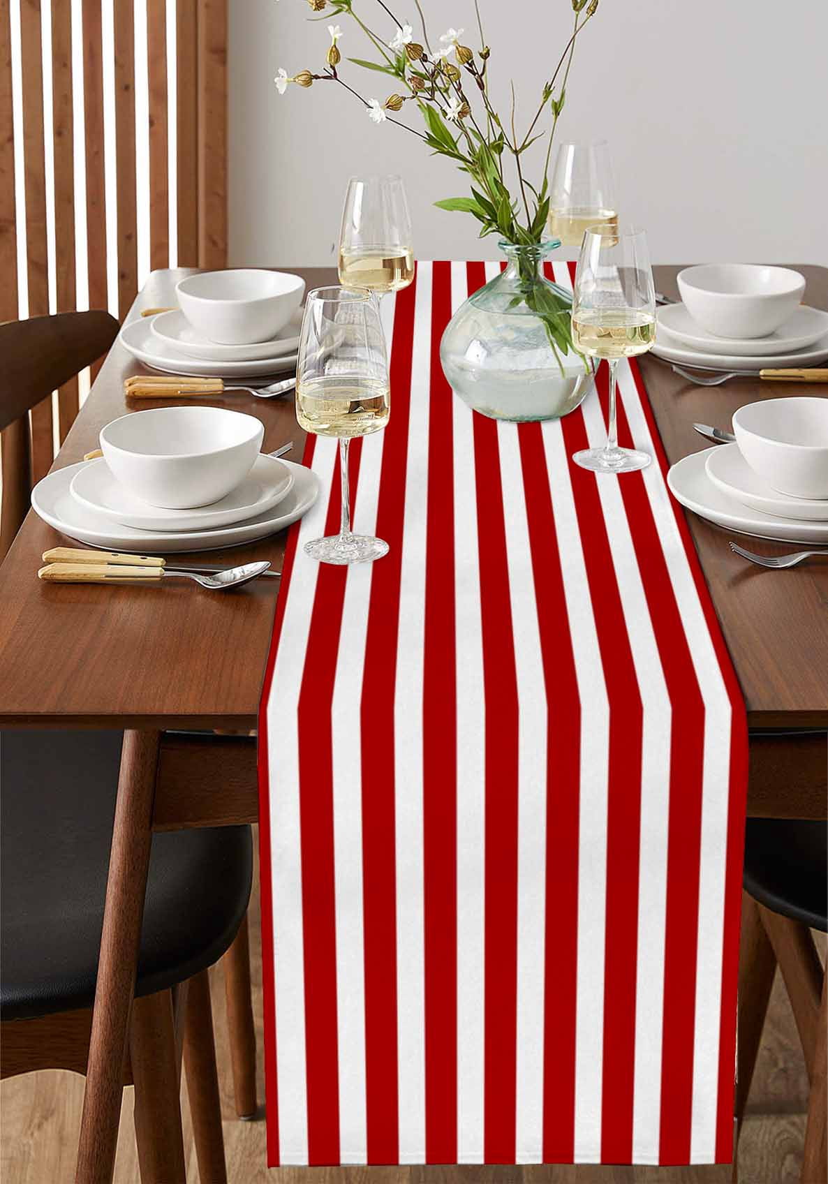 Red Striped Table Runner Christmas Farmhouse Red White Stripes Tablerunners 13 x 108 Inch, Table Decorations Tabletop Scarf for Summer Gathering Holiday Farmhouse Kitchen Dining Decor