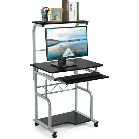 2 Tier Computer Desk with Printer Shelf and Keyboard Tray, Home Office ...