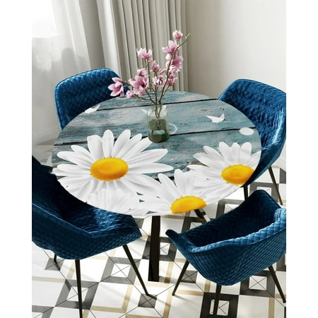 

Tablecloth Round Fitted White Daisy Butterfly Wood Grain Elastic Edged Table Cover Protector Cloth Waterproof Rectangle 40 -44