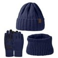 thumbnail image 4 of MIASHUI Unisex Thick Warm Knit Hat, Scarf, and Gloves Three-Piece Set, Winter Scarf for Men and Women, Cold Weather Scarf Set Navy, 4 of 4