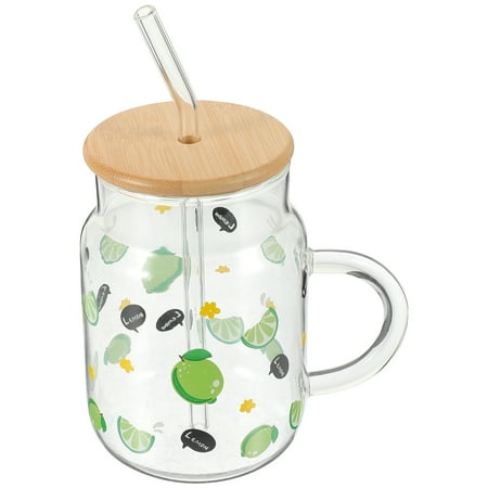 

Glass Water Cup 1 Set of Glass Coffee Cup Milk Beverage Tea Cup Water Cup with Lid Straw