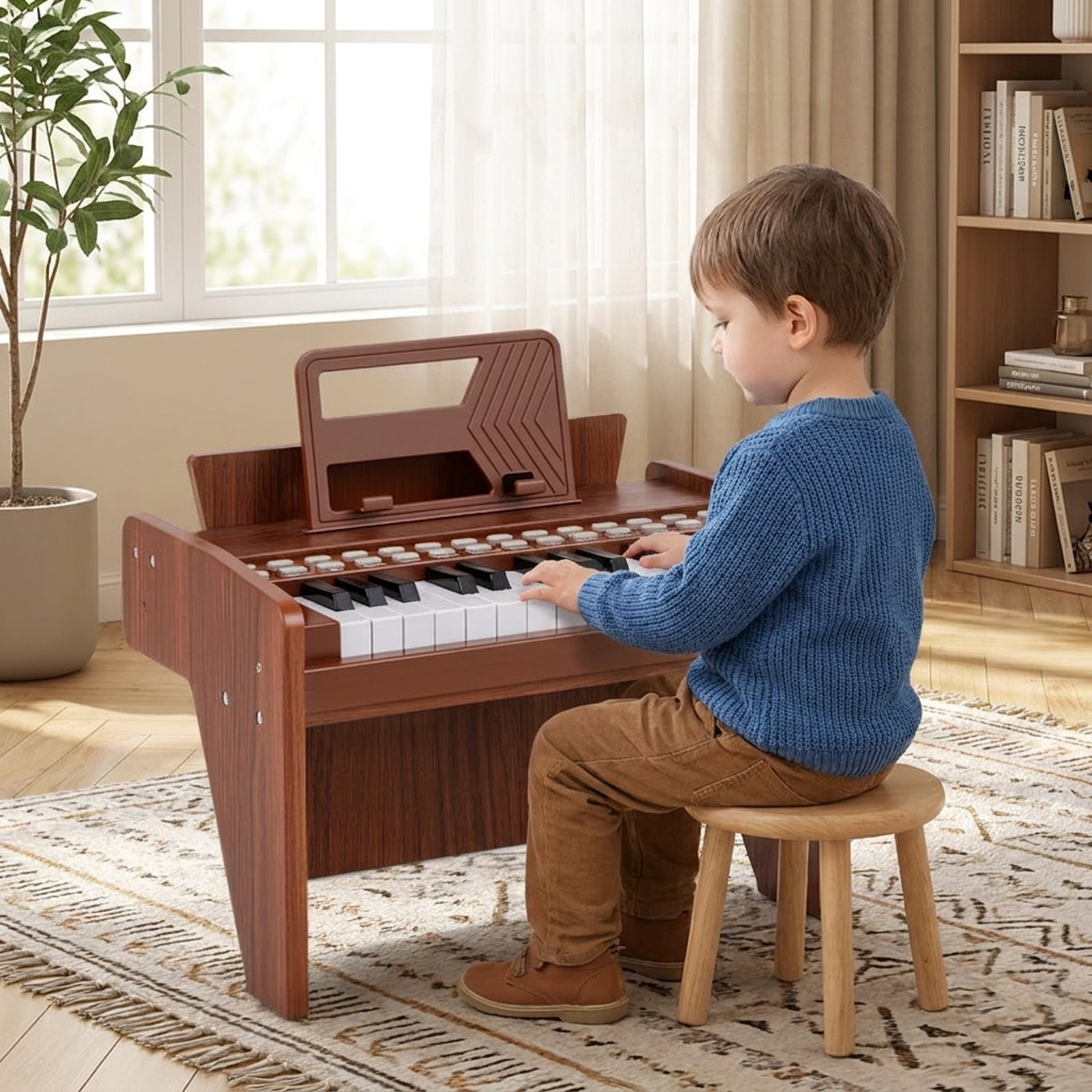 Redsmile 25-Key Kids Piano Keyboard with Adjustable Speed, Volume Control and Hidden Battery Box for Toddlers, Brown