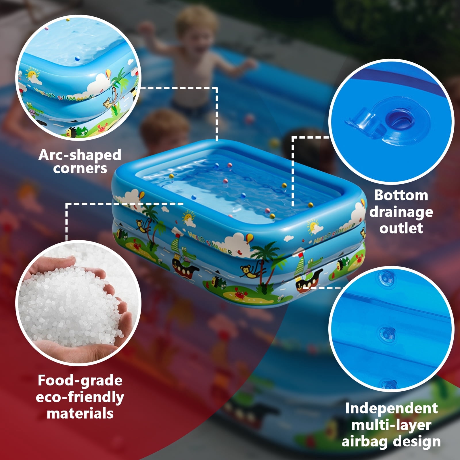 Arcticwind Inflatable Swimming Pool Oversized Thickened Blow Up Pool Easy Set 70" X 51" X 22" Family Swimming Pool Swimming for Garden,Summer Water Party Outdoor Backyard