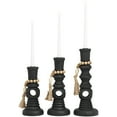 thumbnail image 6 of DecMode 3 Candle Black Wood Handmade Textured Matte Candle Holder with Beaded Garland Accent, Set of 3, 6 of 8