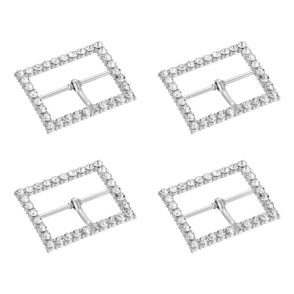 4Pack Rhinestone Roller Buckles, 33mm Single Prong Belt Strap Adjuster, Silver