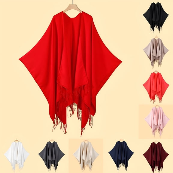 ACDANC Women'S Tassel Pashmina Shawl Wraps Open Front Poncho Cape Fashion Reversible Blanket Scarf Travel Cardigan Sweater Pashmina Wraps for Women Black