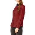 thumbnail image 4 of MODA NOVA Junior's Polka Dots Button Up Shirt Long Sleeve Top Blouse Burgundy L, 4 of 5
