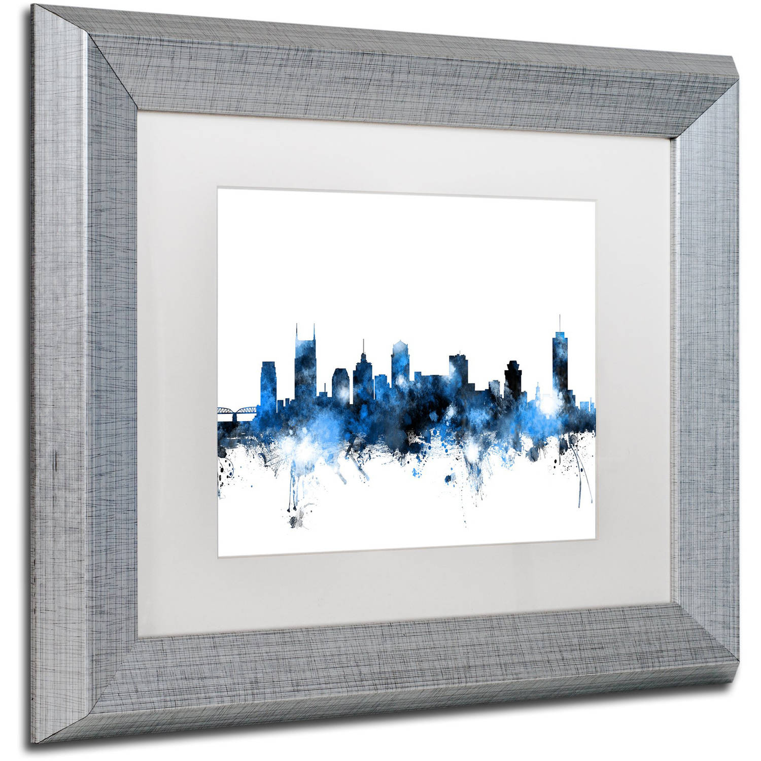 Trademark Fine Art "Nashville Tennessee Skyline White" Canvas Art by Michael Tompsett, White Matte, Silver Frame