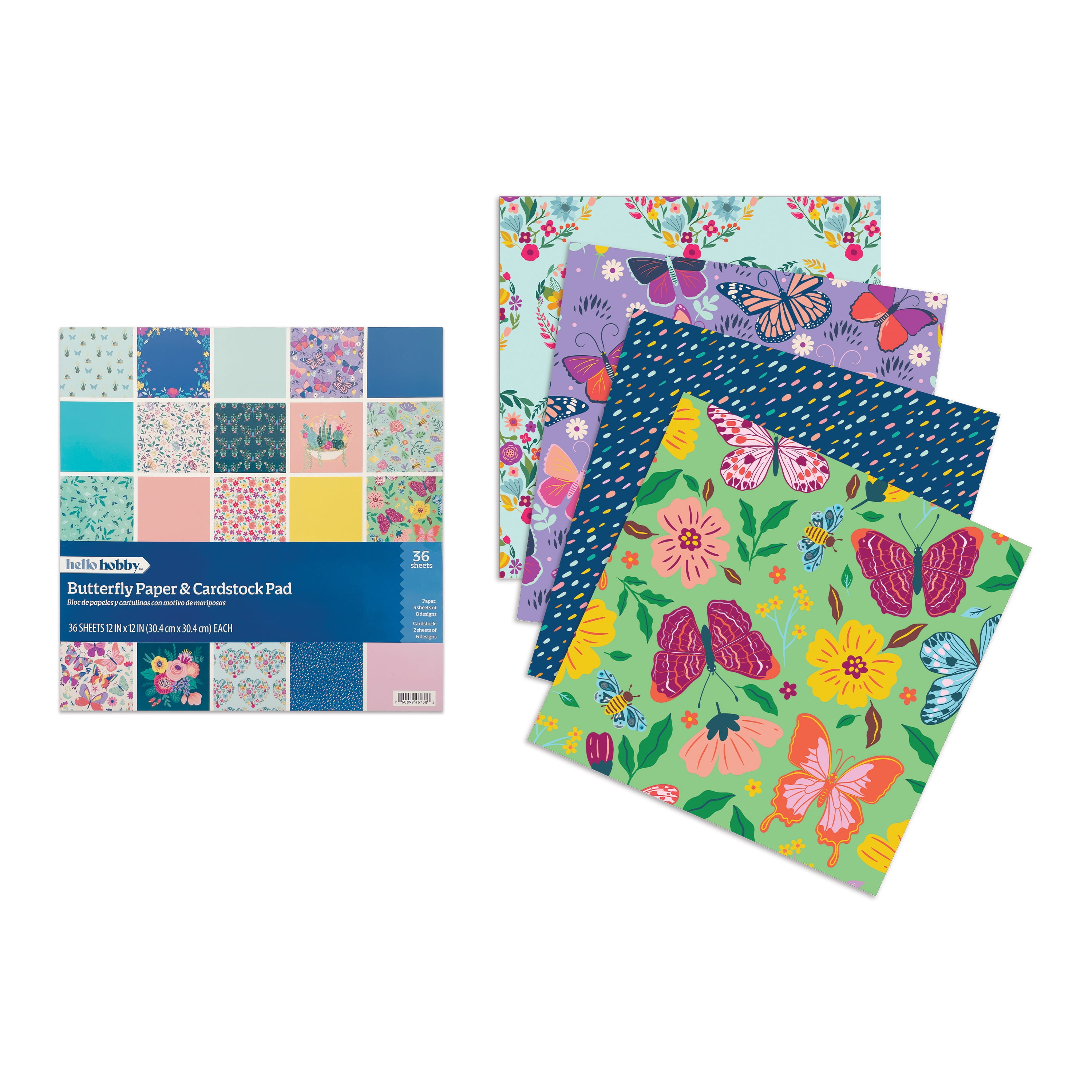 Hello Hobby Butterfly 12x12 Paper and Cardstock Combo Pad for Scrapbooking and Crafting