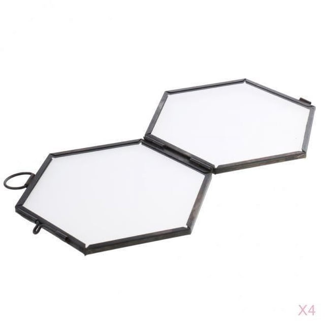 GUOOL 4PCS Hanging Metal Glass Vintage Hexagon Photo Picture Frame Keepsake Gift Black