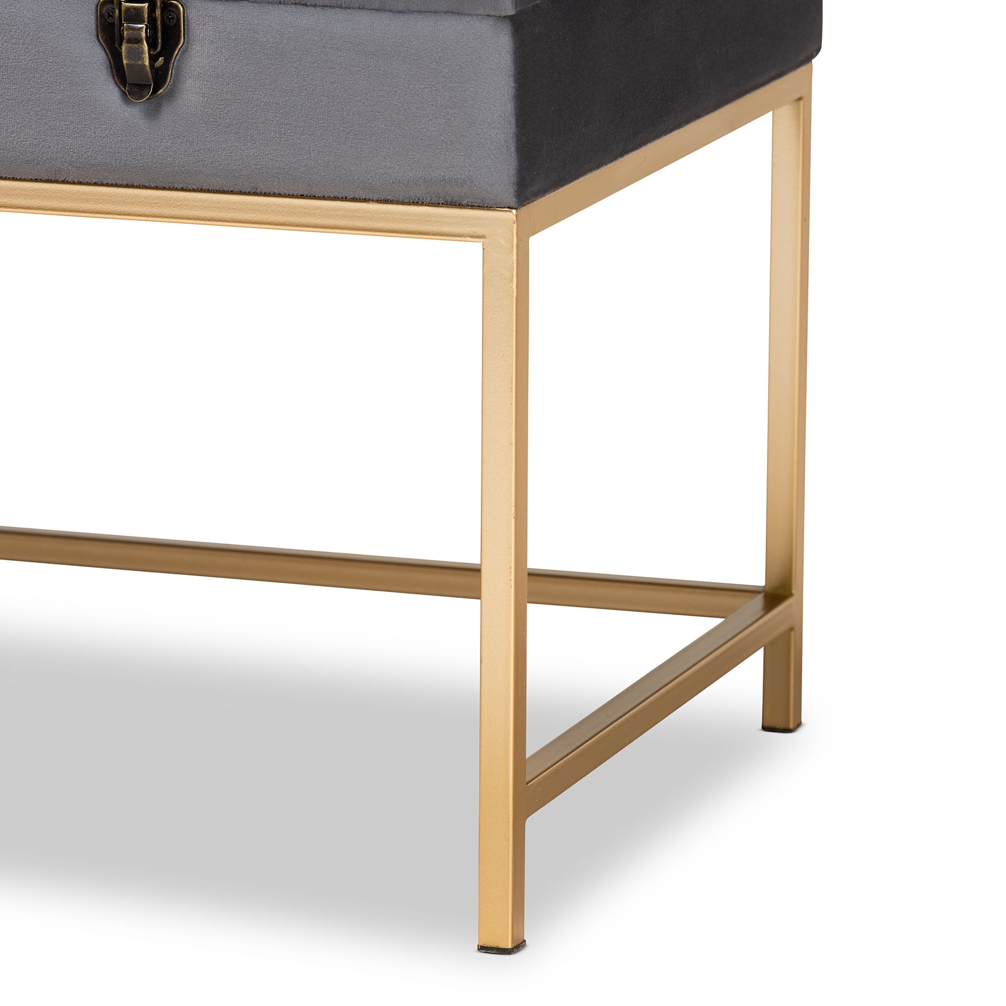 Baxton Studio Aliana Glam and Luxe Grey Velvet Fabric Upholstered and Gold Finished Metal Large Storage Ottoman