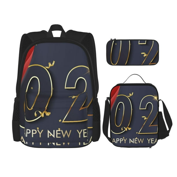 Disketp 2025 New Year 2 Mochila Estampada de Gran Capacidad con Lonchera y Estuche, Set de 3 Piezas para Estudiantes